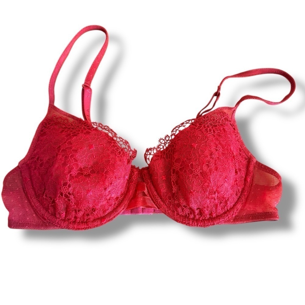 New La Perla 36B Elegant Red Lace Bra layered underwire and mesh design logo